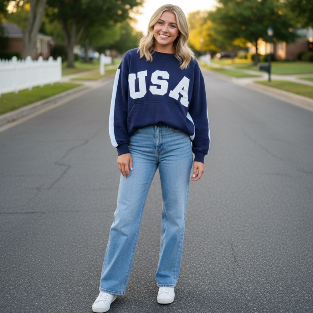LA Blue 90’s Vintage USA Crop Top Sweatshirt Size Small